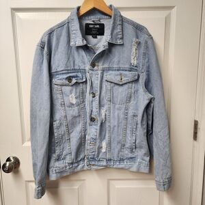 Navy Yard,Forever 21, Full Size Distressed Ripped Denim Jean Jacket, Size Men XL